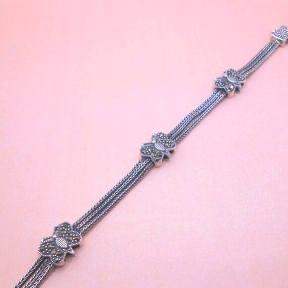 VINTAGE Genuine 925 Sterling Silver Balinese Butterfly Bracelet with Marcasite - Picture 12 of 12